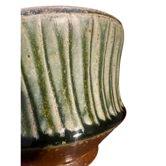 Brad Tucker Cedar Creek Pottery Green Ribbed Bowl-Handmade NC Studio Art-Glaze - Picture 5 of 8